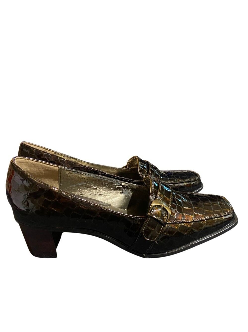 Liz Claiborne juniper leather faux crocodile heeled brown loafer 11